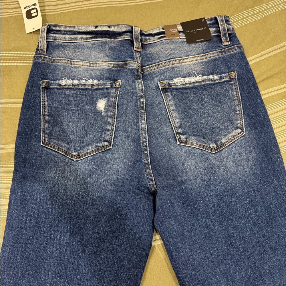 Flying Monkey High Rise Bootcut Jeans in Blue